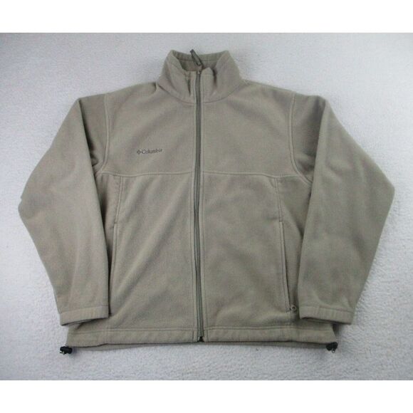Columbia Sportswear‎ Sweater Mens Medium Full Zip Beige Fleece Pockets Outdoor M - Picture 1 of 10